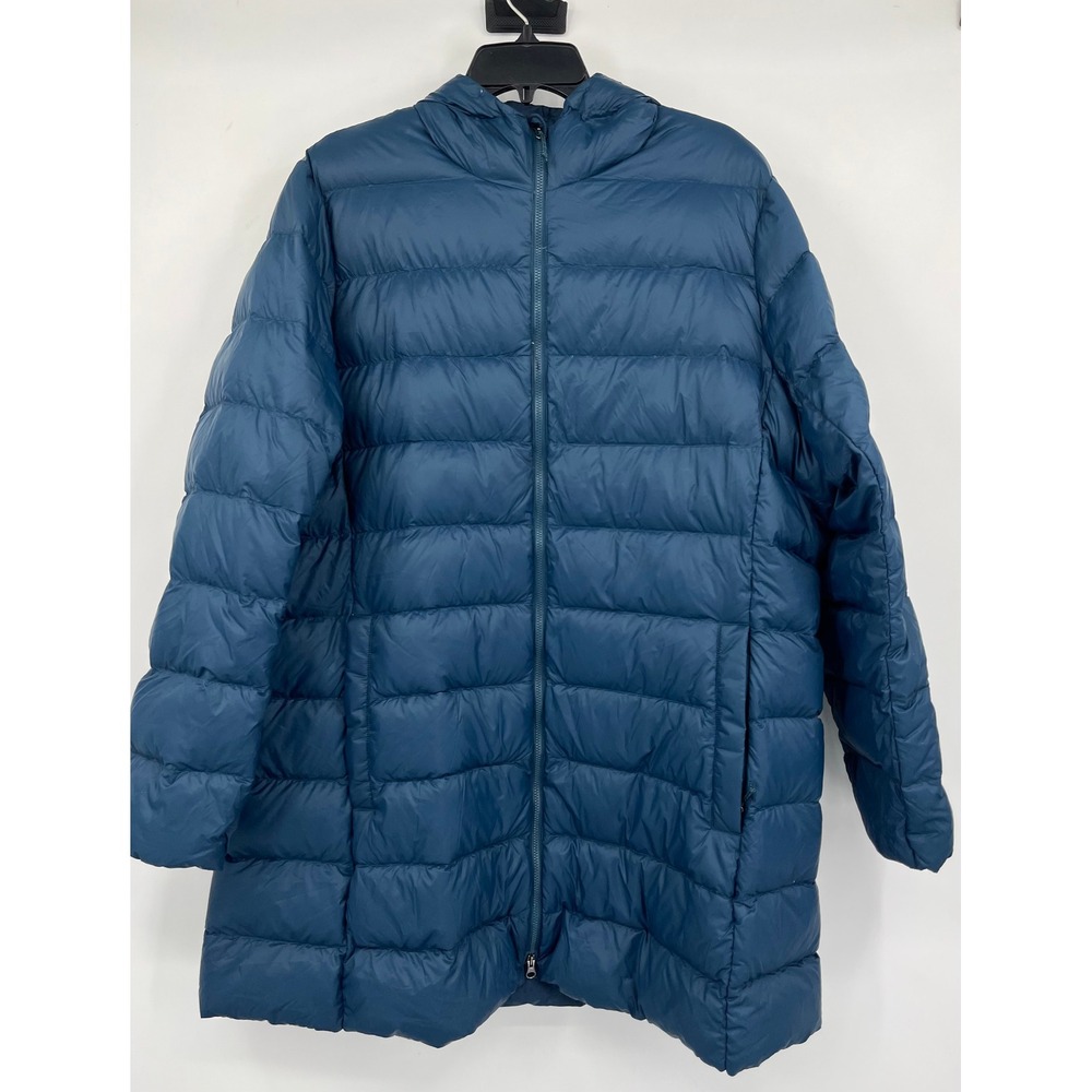 Eddie Bauer Womens 2XL Teal Blue 650 Down‎ Hooded Puffer Jacket Parka Coat